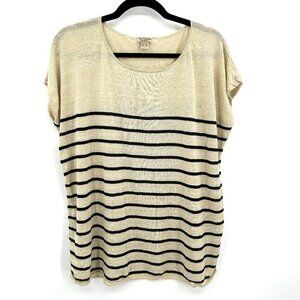 NEW SCOTLAND Cream Black Striped 100% Linen Boxy Lightweight Shirt Size Medium